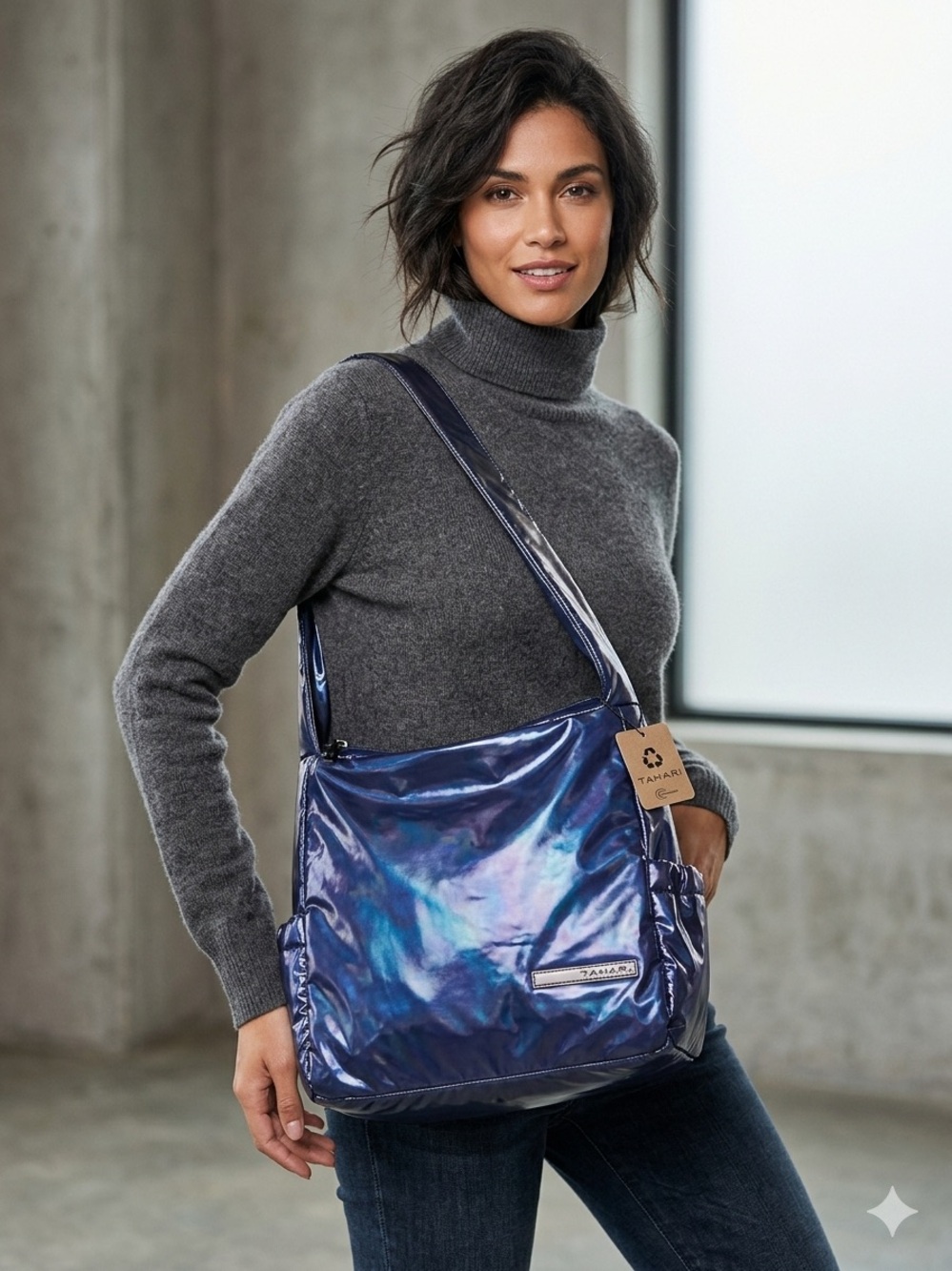 Tahari Iridescent Blue Shoulder Bags